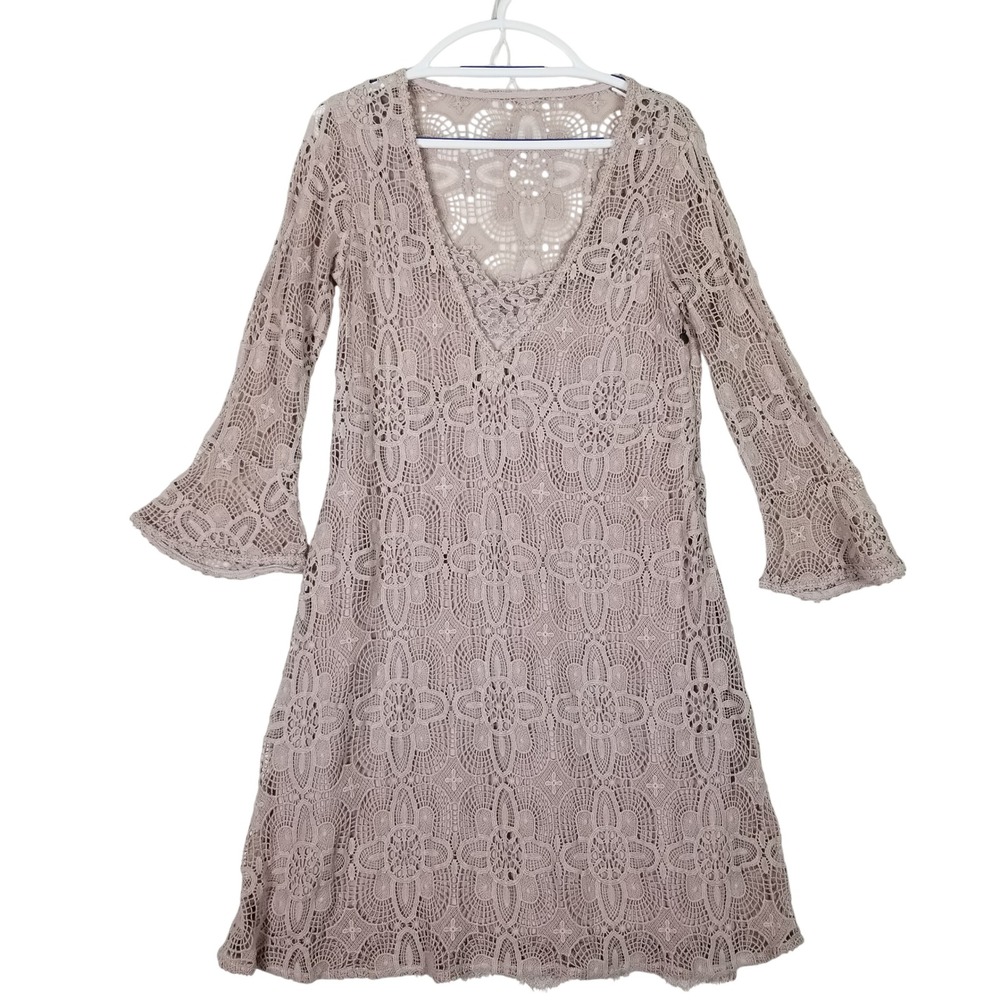 Odd Molly Anthropologie Lace Dress Women 0 Mauve Crochet Bell Boho Mini NEW